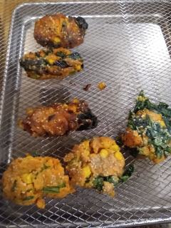 Cooking Fail Rather pitiful-looking sweet potato patties, with spinach visible in them
