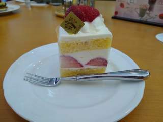 Strawberry cake A square of strawberries-and-cream cake